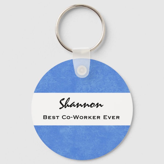 Best Co-Worker Ever Custom Name Blue Grunge V02 Keychain (Front)