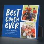 Best coach ever blue two photo team thank you plaque<br><div class="desc">Say thank you to a great coach and celebrate a wonderful season with this fun two-photo plaque with a royal blue and white colour scheme. Personalize it with your own text too to commemorate a successful season. Makes a great way to show your appreciation for any sports season and athletes...</div>