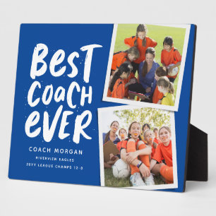 Best coach ever blue two photo team thank you plaque