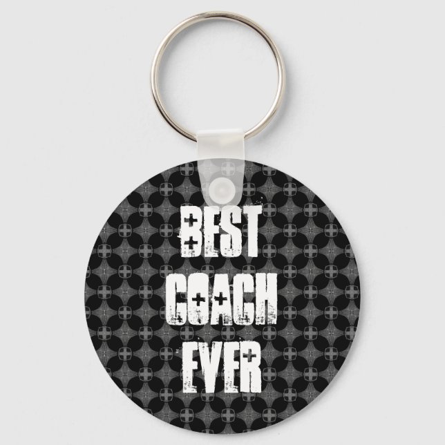Best Coach Ever Modern Black Silver Pattern Keychain (Front)