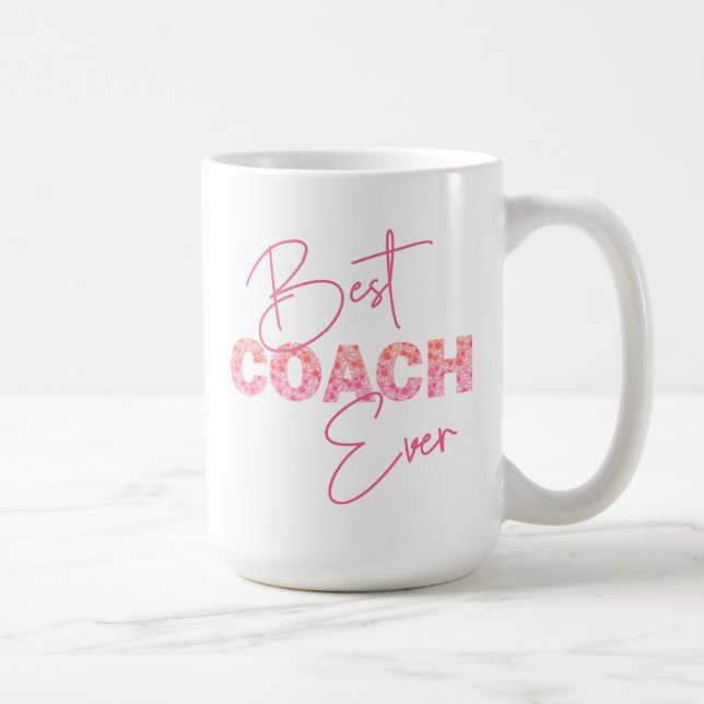 Best Coach Ever Pink Floral Text Personalized Coffee Mug (Right)