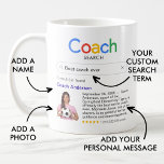 Best Coach Ever Search Results Photo & Message Coffee Mug<br><div class="desc">Say thank you to a coach with this modern mug, featuring a 'Search' logo with a single search result for "Best coach ever', consisting of the coach's name, a photo, your personal message and a 5-star rating. If you need any help customizing this, please message me using the button below...</div>