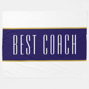 BEST COACH Modern Text Navy Blue White Stripes Fleece Blanket