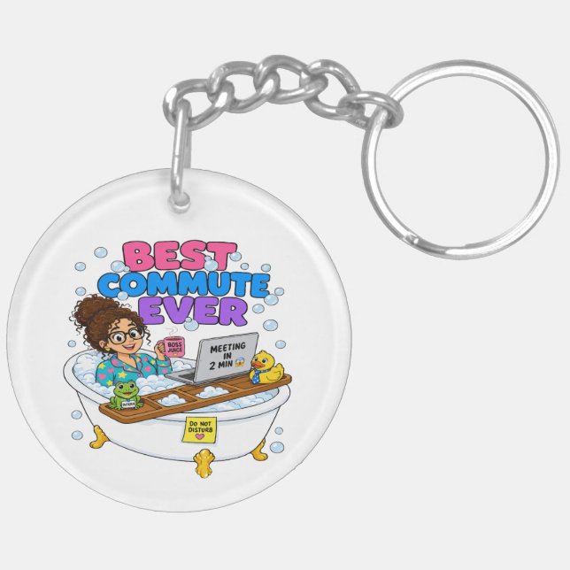  Best Commute Ever Funny Work From Home Design Keychain (Back Left)