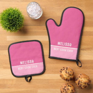 Best Cook Ever Mom Grandma Gift Pink Oven Mitt & Pot Holder Set