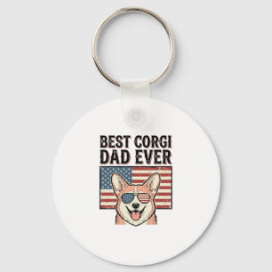 Best Corgi Dad Ever Patriotic Vintage Dog Shirt_1 Keychain