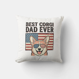 Best Corgi Dad Ever Patriotic Vintage Dog Shirt_1 Throw Pillow