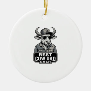 Best Cow Dad Ever Vintage Engraving Design_1 Ceramic Ornament