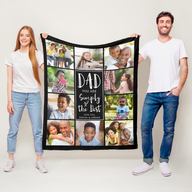 Best Dad 10 Photo Collage Personalized Custom Fleece Blanket (In Situ)