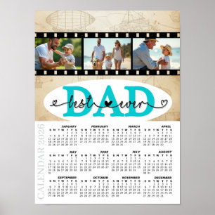 Best Dad 2026 Photo Calendar, Vintage, Camera Film Poster