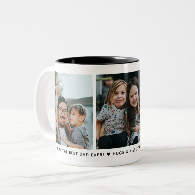 Best Dad 3-Photo Collage & Custom Message Simple Two-Tone Coffee Mug (Front Left)
