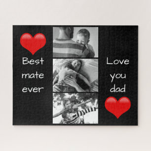 Best Dad 3-Photo Custom Text Love Heart Jigsaw Puzzle