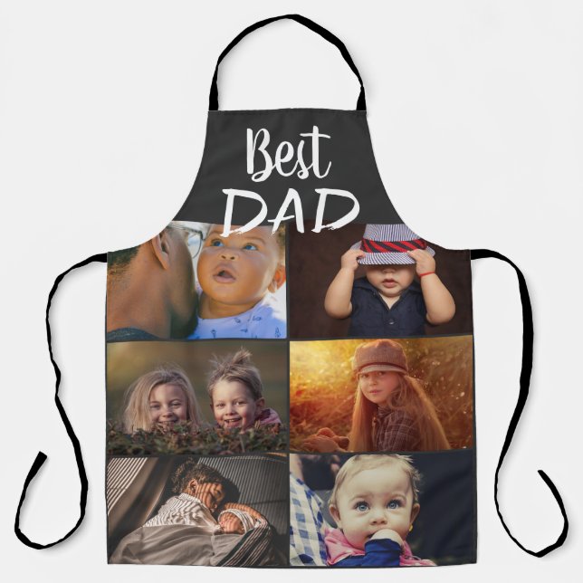 Best Dad 6 Photo Collage Family Photo Grey  Apron (Front)