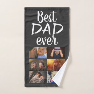 Best Dad 6 Photo Collage Family Photo Grey  Hand Towel