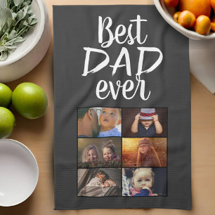 Best Dad 6 Photo Collage Family Photo Grey Kitchen Towel