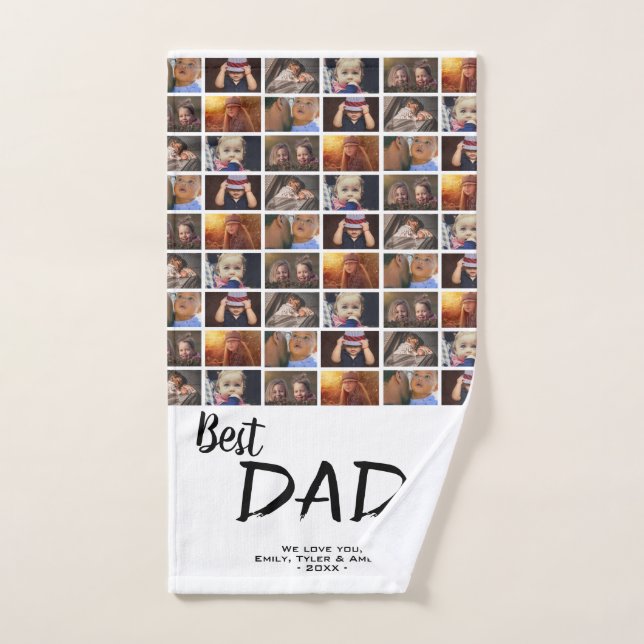 Best Dad 6 Photo Collage Family Photo Pattern Hand Towel (Hand Towel)