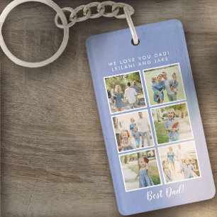 Best Dad! 6 Photos Custom Message Blue Keychain