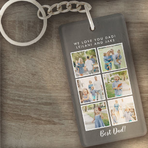Best Dad! 6 Photos Custom Message Grey Keychain