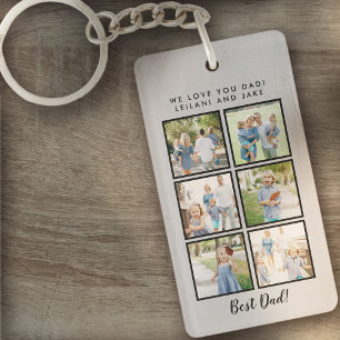 Best Dad! 6 Photos Custom Message Light Grey Keychain