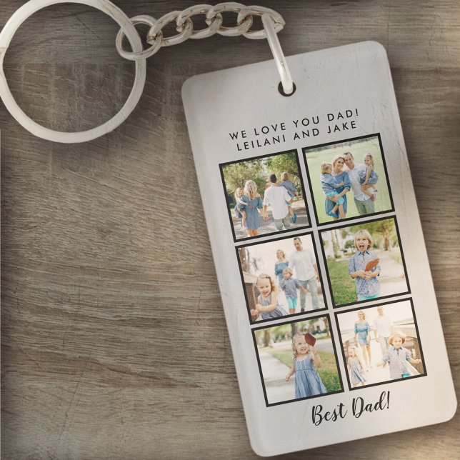 Best Dad! 6 Photos Custom Message Light Grey Keychain (Creator Uploaded)