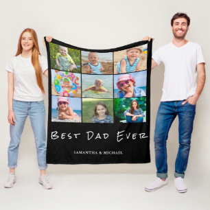 Best Dad 9 Photo Collage Name  Fleece Blanket