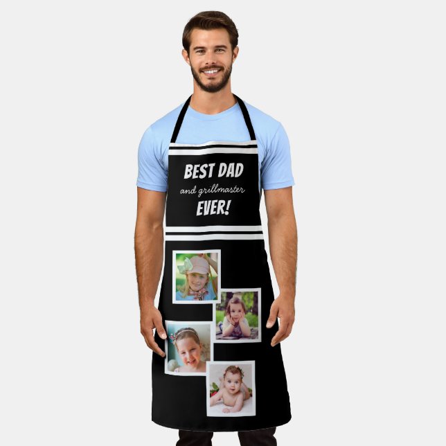 Best Dad and Grillmaste Ever 4 Photo Collage Black Apron (Worn)