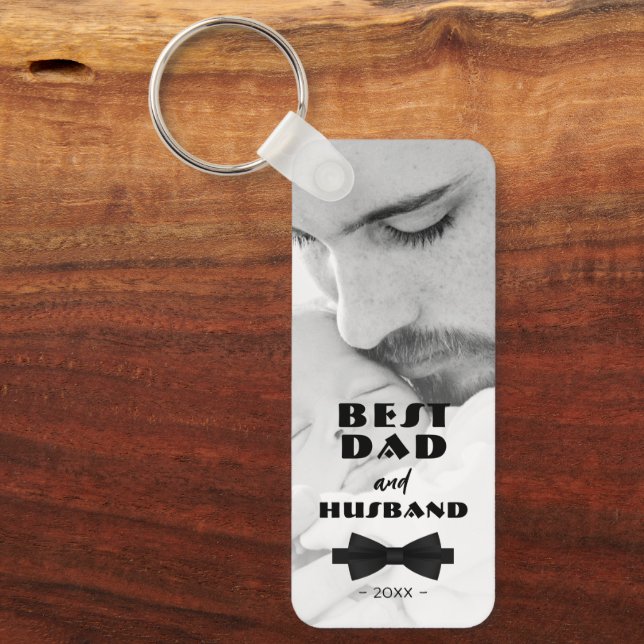 Best Dad and Husband Black Tie Elegant Photo Keychain (Front)