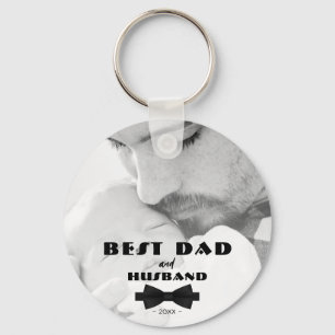 Best Dad and Husband Black Tie Elegant Photo  Keychain