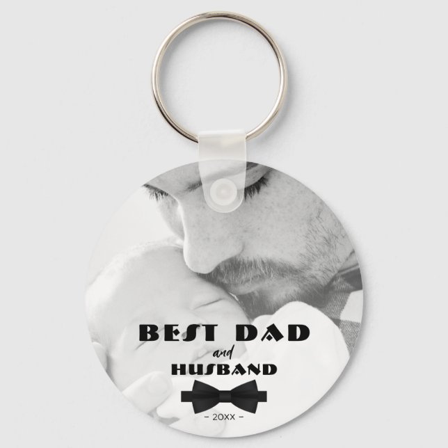 Best Dad and Husband Black Tie Elegant Photo  Keychain (Front)