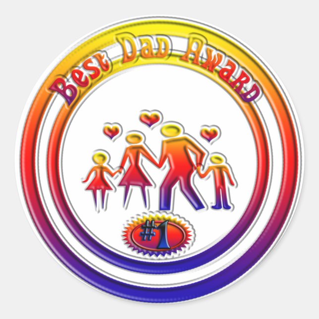 Best DAD Award Rainbow Family Classic Round Sticker (Front)