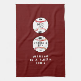 Best Dad Baseball Balls Red Happy Father`s Day Kitchen Towel