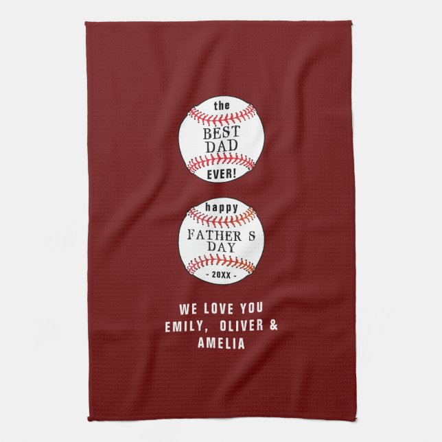 Best Dad Baseball Balls Red Happy Father`s Day Kitchen Towel (Vertical)