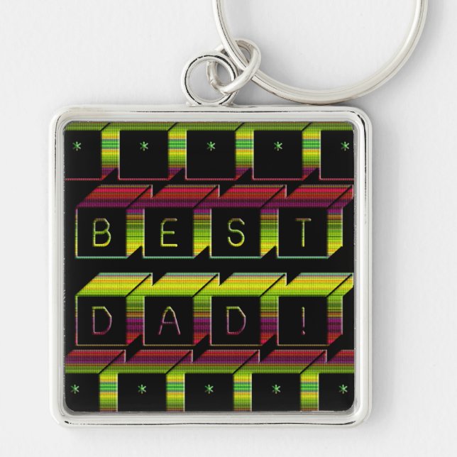 Best Dad Blocks Text Brown & Yellow Keychain (Front)