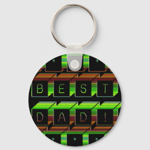 Best Dad Blocks Text Green and Brown Keychain