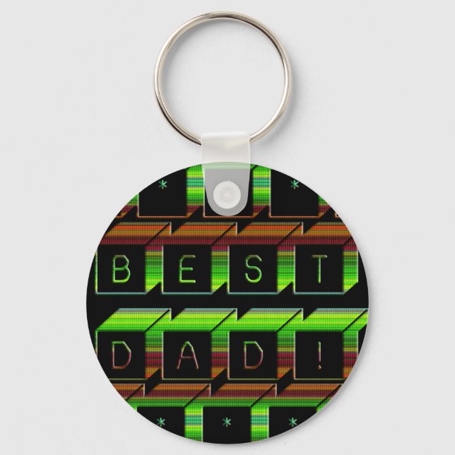 Best Dad Blocks Text Green and Brown Keychain (Front)