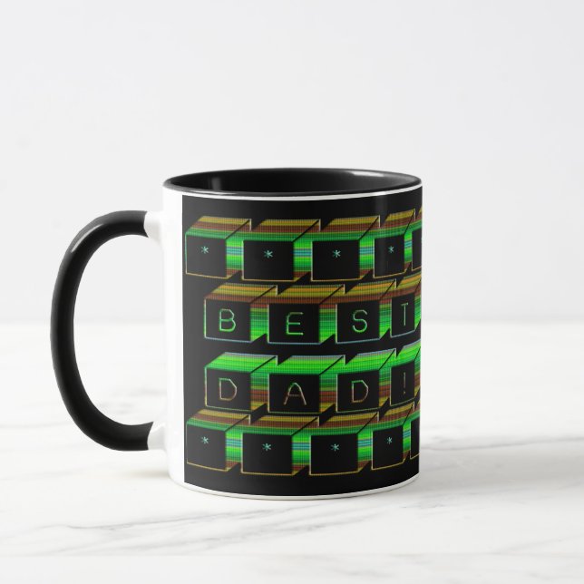 Best Dad Blocks Text Green and Brown Mug (Left)