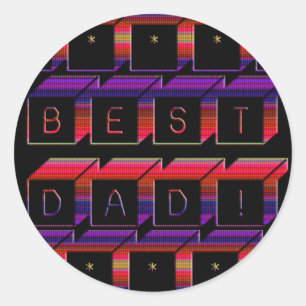 Best Dad Blocks Text Red & Purple Classic Round Sticker