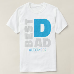 Best Dad Blue Silver Glitter Name Customized T-Shirt