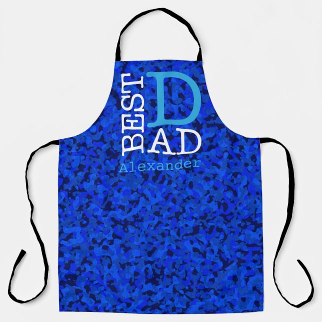 Best Dad Bright Blue Camouflage Name Personalized Apron (Front)
