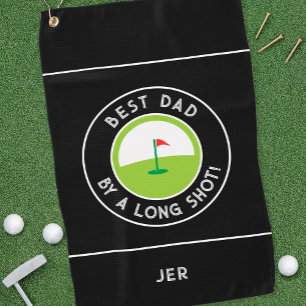 Best Dad By A Long Shot Fun Golfer Modern Black Golf Towel