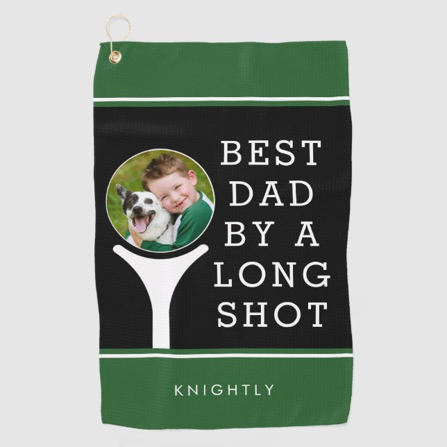 BEST DAD BY A LONG SHOT Photo Personalized Golf Towel (Front)