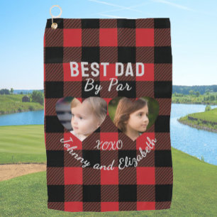 Best Dad By Par 2 Kids Photo Collage Personalized Golf Towel