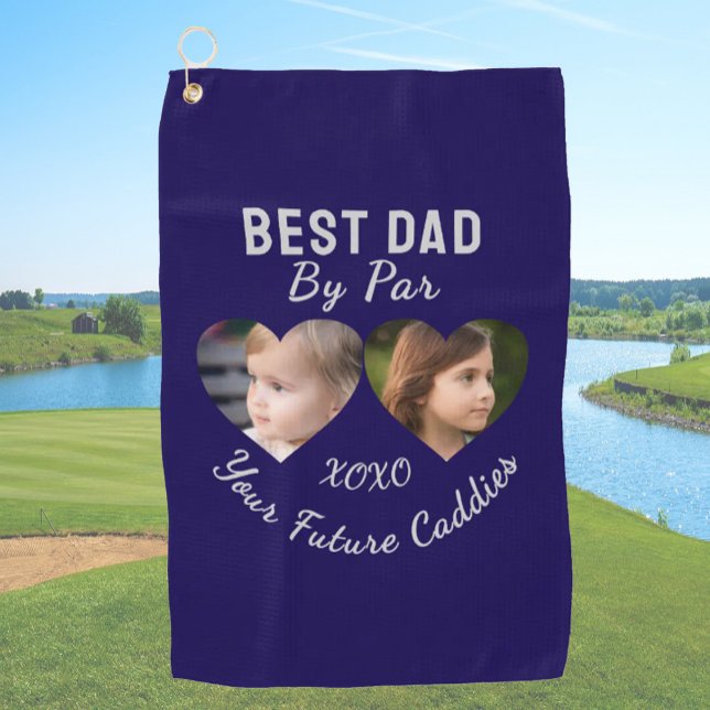 Best Dad By Par 2 Kids Photo Collage Personalized Golf Towel (Creator Uploaded)