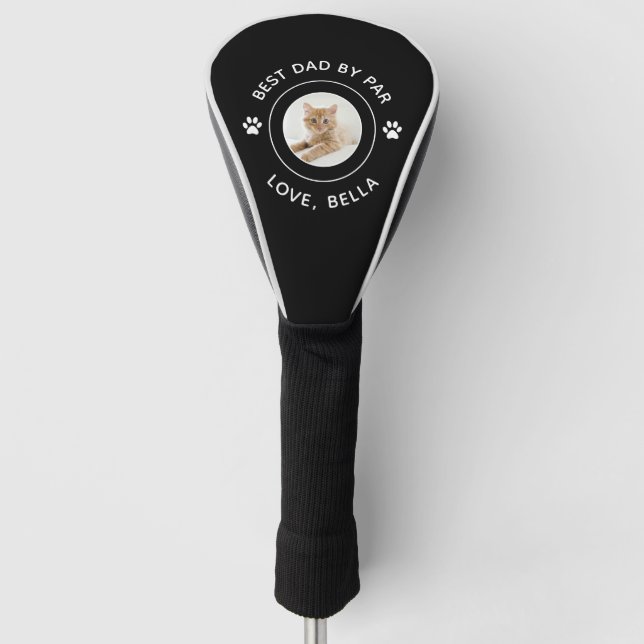 Best Dad By Par Cat Paw Print Photo Text Golf Pun Golf Head Cover (Front)
