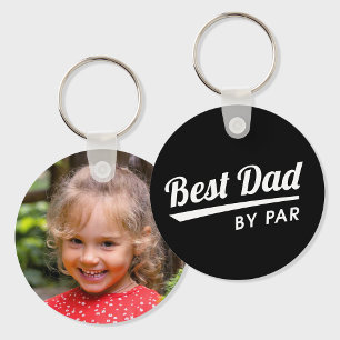 Best Dad By Par Custom Kid's Photo Black Golf Keychain