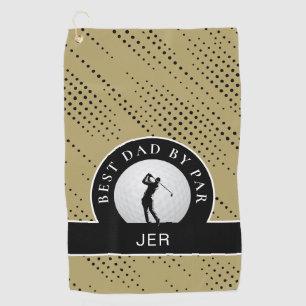 Best Dad By Par Custom Male Golfer Gold & Black   Golf Towel