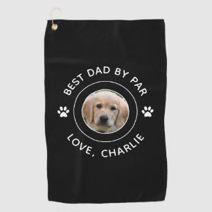 Best Dad By Par Dog Paw Print Photo Text Golf Pun Towel