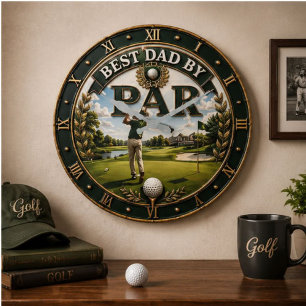 Best Dad by Par Funny Golf Gift for Dad Large Clock