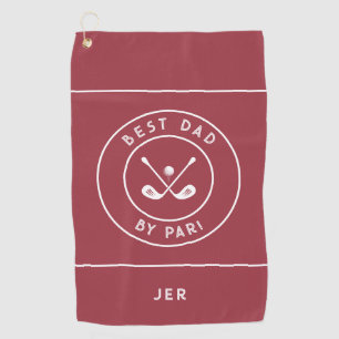 Best Dad By Par   Funny Golfer Humor Crimson Red Golf Towel