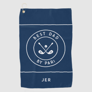 Best Dad By Par   Funny Golfer Humor Navy Blue Golf Towel
